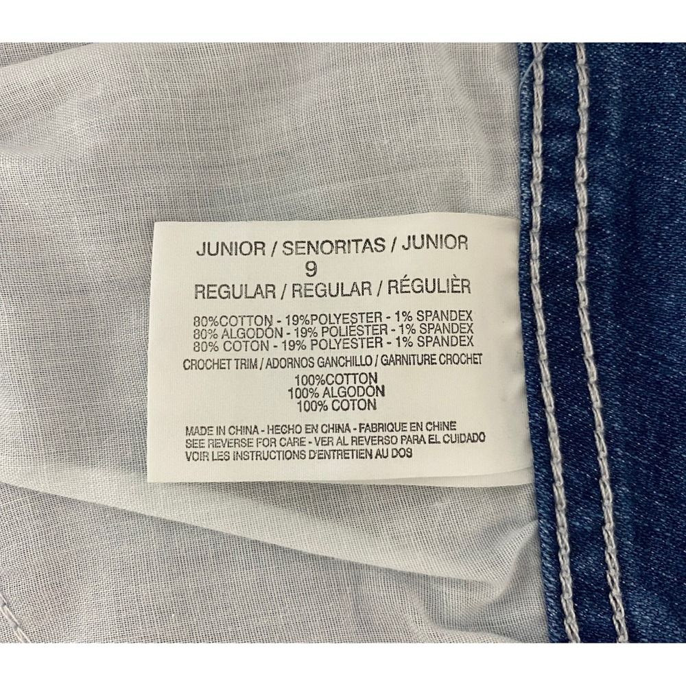 lei Ashley Shorts Juniors 9 Denim Blue Acid Wash Crochet Lace Trim Frayed Hem - Picture 4 of 10